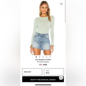 NWT! 27 Miles Malibu Yuri Sweater in Mint! Sold Out Online